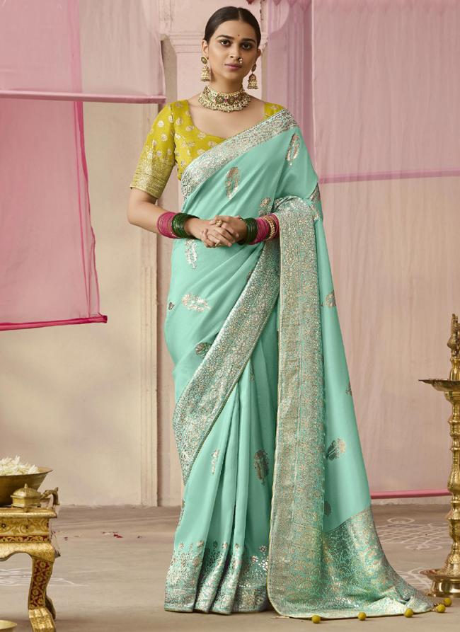 Dola Silk Sky Blue Wedding Wear Weaving Saree